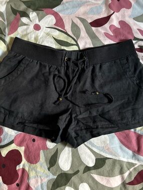 Guess Black low rise linen womens Drawstring shorts